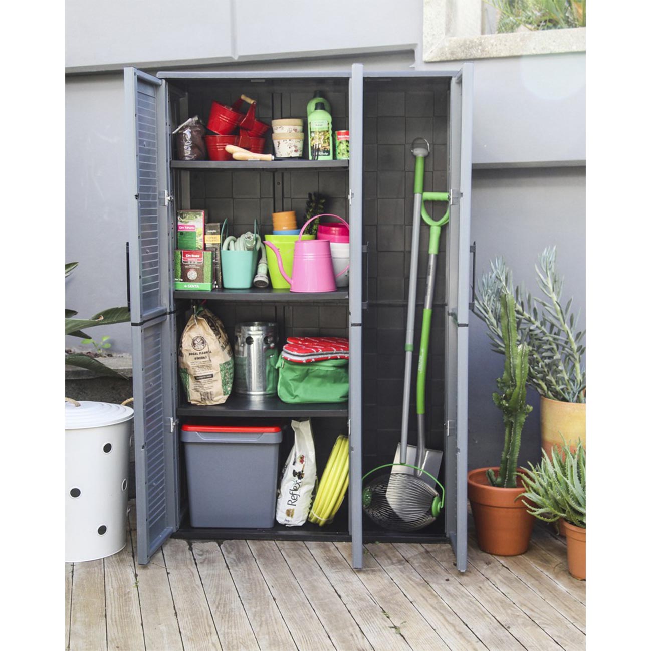 Easy Koyu Gri Üç Kapaklı Plastik Bahçe Dolabı E101 G 102 cm D 37