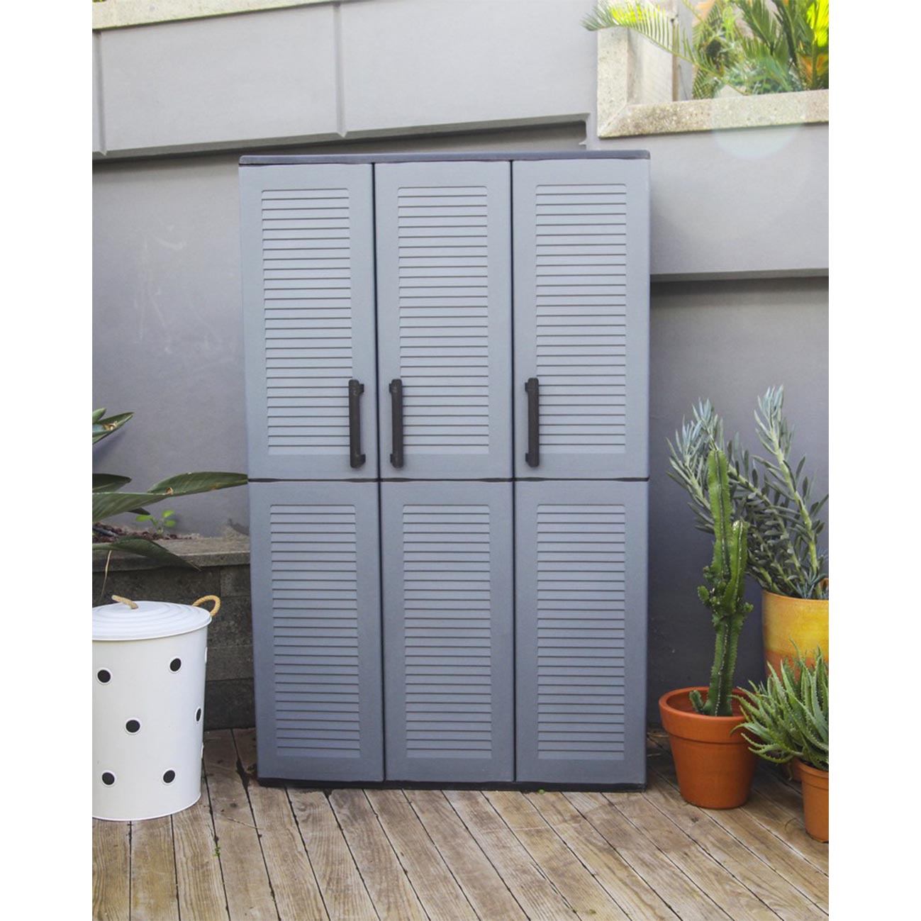 Easy Koyu Gri Üç Kapaklı Plastik Bahçe Dolabı E101 G 102 cm D 37